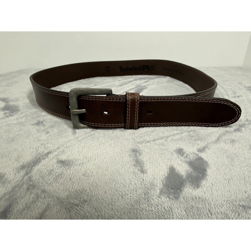 Timberland PRO Belt Mens Size 34 Brown Genuine Full Grain Leather Pin Buckle